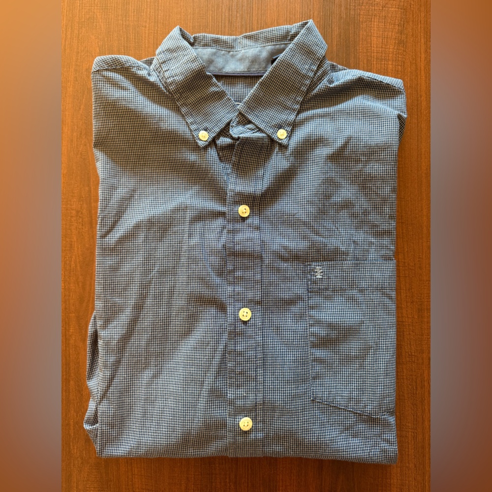 Izod Men's Navy Checkered Button Down Shirt